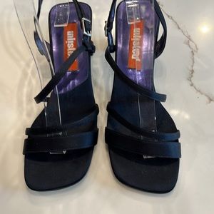 Navy Blue Satin Evening Heels. Worn once. Like new Size 6